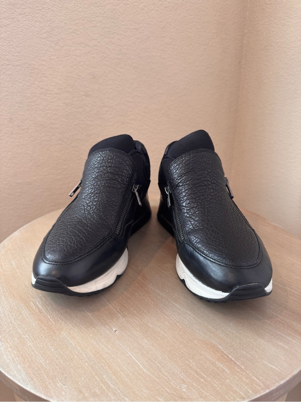 Ash Lenny Bis Black Leather Double-Zip Slip-On Sneakers - EU 40 - NIB - $225